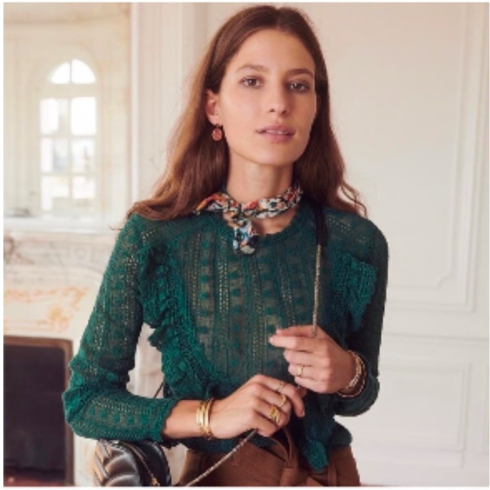 EUC Sezane Emerald Madeleine Blouse 38